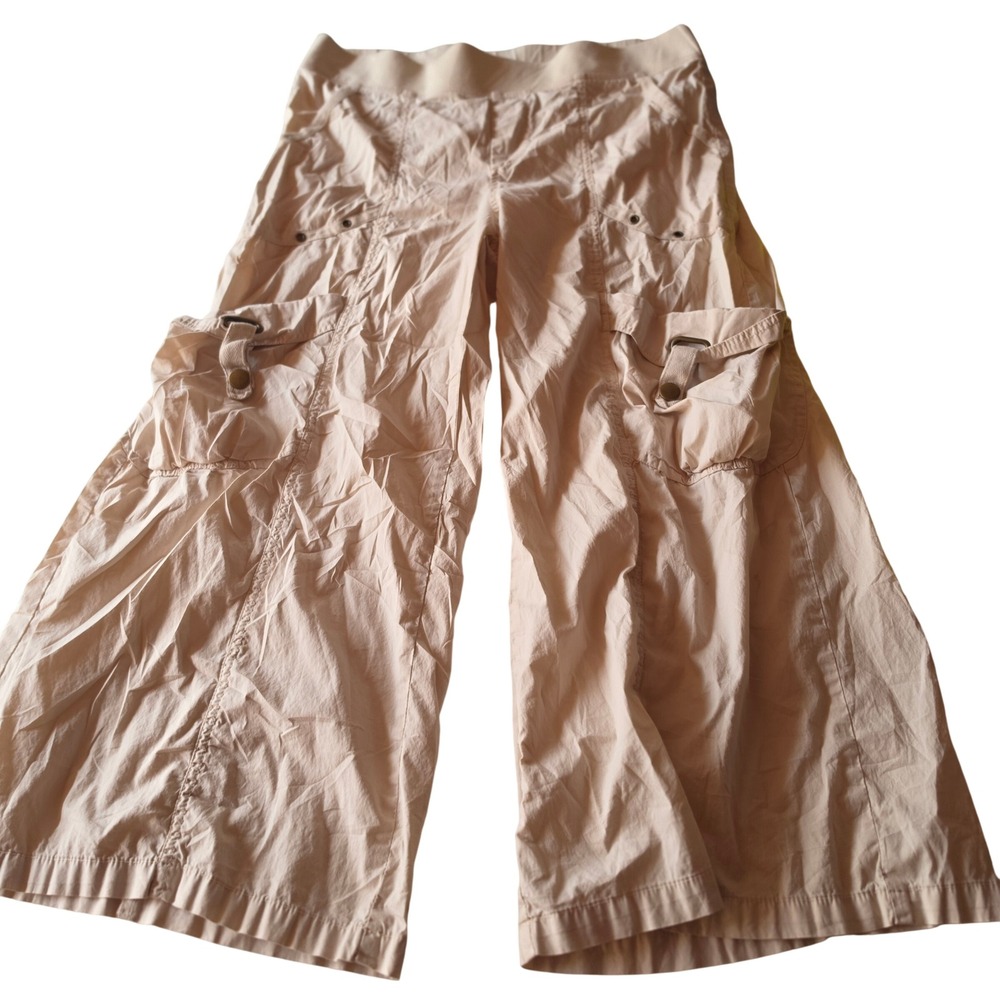 XCVI Womens Beige Wide Leg Cargo Pants Elastic Waist Pockets Size L 22624